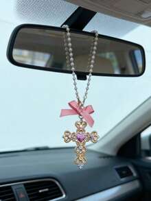 Rhinestone Cross Pendant With Pearl Decor, Car Rearview Mirror Hanging Ornament - Cross - View 8