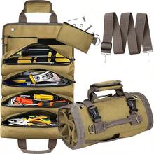 Sac à outils enroulable imperméable - Convient aux électriciens et mécaniciens, avec plusieurs compartiments, idéal pour l'organisation et le rangement du garage, design en tissu vert, conteneur de rangement pour outils électriques - 1 sac à outils - Voir 4