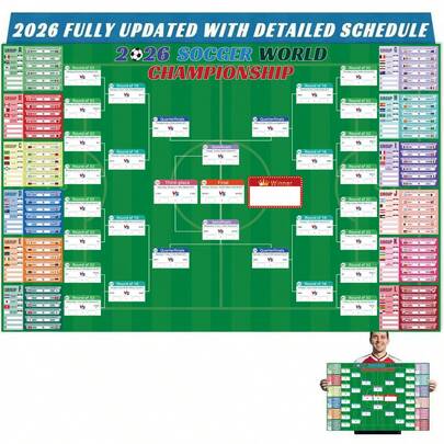 Poster lịch thi đấu World Cup 2026, kích thước 38,58 inch * 27,56 inch, phụ kiện dành cho người hâm mộ bóng đá World Cup 2026, poster trận đấu bóng đá, tranh treo tường trang trí tiệc.