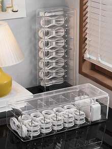 1 pieza Caja de almacenamiento multifuncional para extensiones de pestañas, caja de almacenamiento de cables de datos, organizador de herramientas de maquillaje de pestañas postizas, caja a prueba de polvo, caja de almacenamiento de artículos domésticos pequeños, caja a prueba de polvo para herramientas de extensión de pestañas. - transparente - Ver 2