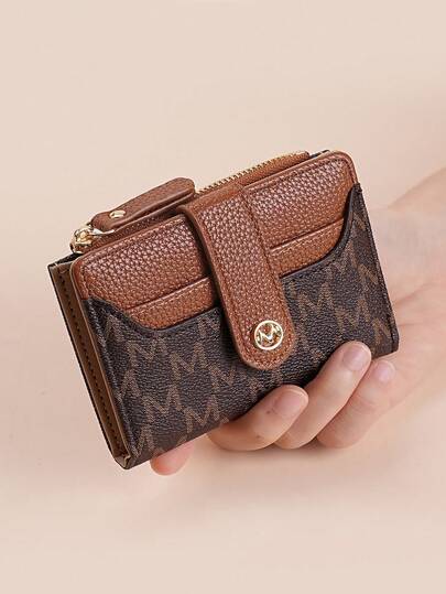New Multicolor Letter Print Short Wallet, Women's Coin Purse With Multiple Card Slots, Korean Style Multifunctional Card Case