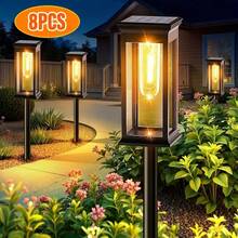 4/8/16PCS Solar Pathway Lights Featuring A Square Design, These LED Garden Lights Are Made Of Plastic For Outdoor Use. They Serve As Solar-Powered Lawn Lamps With Ground Stakes Suitable For Walkways, Patios - Outdoor Solar Street Lamps - 查看 14