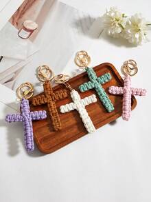 1pc/2pcs Handmade Woven Cross Keychain, Jesus Cross Keychain, Christian Car Key Chain, Bag Charm, Bohemian Soft Cross Keyring, Gift For Women Men, Holiday Decor, Birthday Gift, Couple Gift, Wedding Favor, Party Giveaway, Friend Gift - Multicolor - View 6