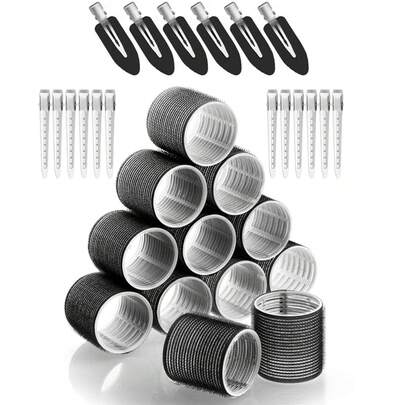 12 piezas Rulos de pelo jumbo, rulos de pelo con agarre automático y 18 clips para dar volumen al cabello largo