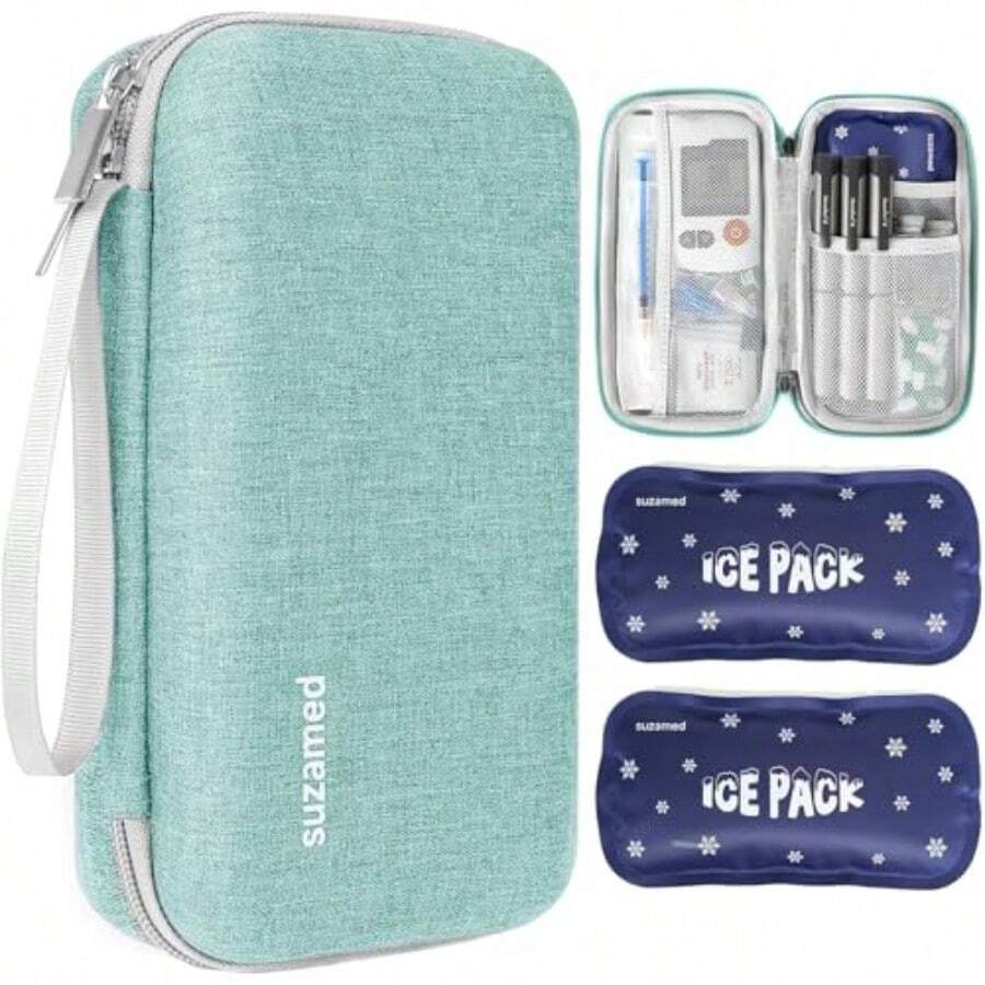Insulin Cooler Travel CaseEVA Insulation Travel Medicine Kit With 2 Ice Packs For Diabetes Care Insulin Pen And Other Diabetic Plies Green - 綠色 - 查看 1