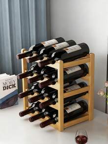 Estantería de pie de bambú para botellas de vino con capacidad de 9/12 botellas, diseño de 3 niveles con superficie superior, adecuado para almacenamiento de vino en cocinas, restaurantes y bares. - Multicolor - Ver 9