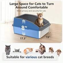 Caja de arena de acero inoxidable caja de arena de metal para gatitos con cuchara antifugas de orina antiadherente incluye cuchara de arena - Gris - Ver 5