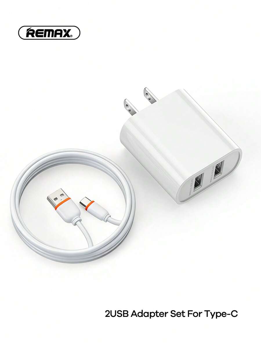 Remax 18W PD充电器套装，包含2个USB-A接口和1米PD Type-C充电线，兼容iPhone 14/13/12/11及安卓手机，通用旅行充电器套装（1-3套），适合旅行、办公、宿舍和家庭使用，多接口设计，包含适配器