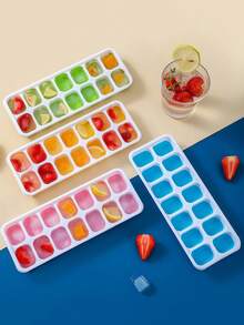 1 pieza Bandeja de silicona para cubitos de hielo de 14 cavidades con tapa - Suave y de fácil liberación, apilable y a prueba de fugas, adecuada para hacer cubitos de hielo para cócteles en el refrigerador - Multicolor - Ver 5