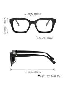 1 Pair Square Frame Glasses, Clear Lenses, Suitable For Reading, Gaming, TV, Computer And Mobile Use, Unisex - Black - View 5