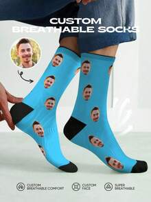A Pair Of Customized Facial Socks, Customized Photo Socks, Customized Printed Socks, Personalized Funny Face Socks, Customized Patterned Socks, Any Facial Patterned Socks Valentine's Day Gift - 彩色 - 查看 5