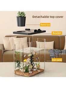 1 Rectangular High-Transparency Fish Tank With Phone Holder Ideal For Home Living Rooms, Study Areas, And Office Desks Home Decor - View 4