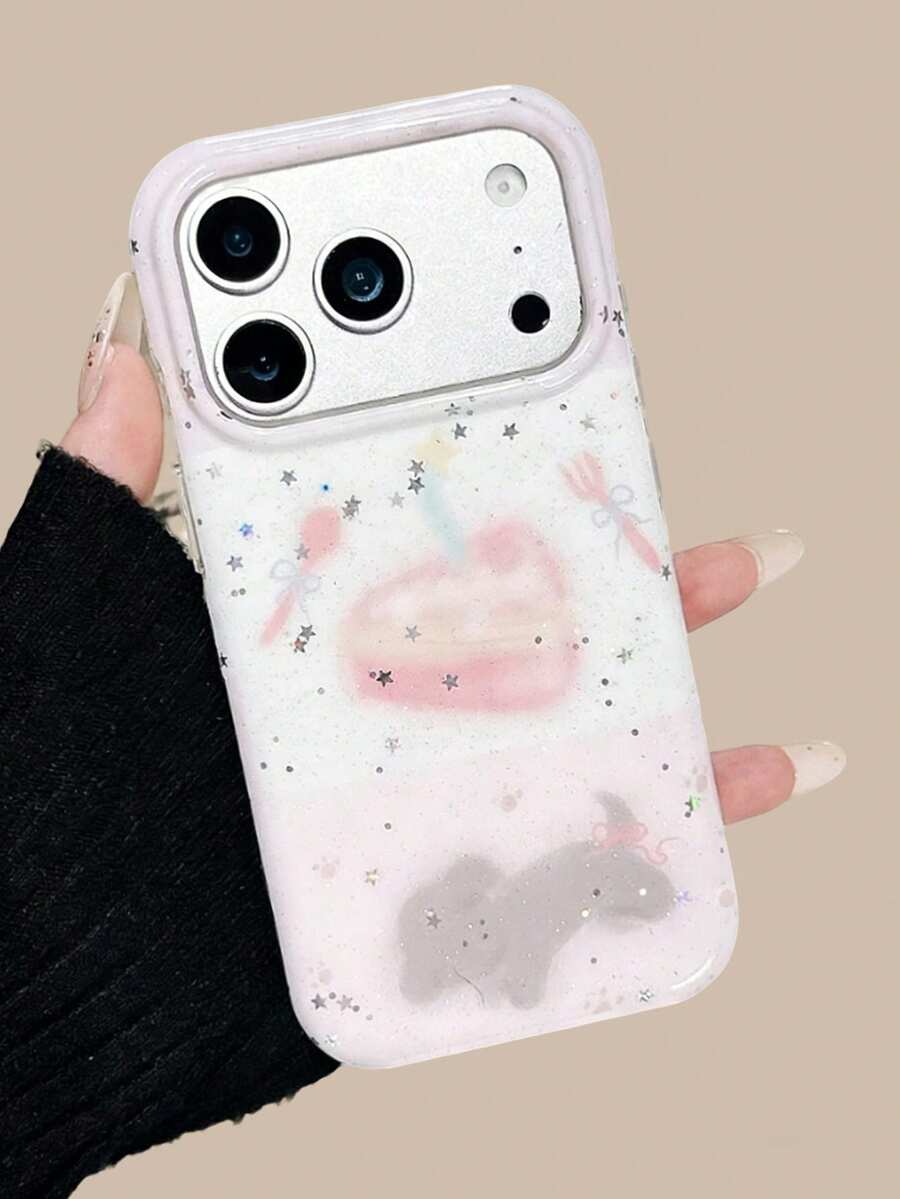 可爱蛋糕和小狗串珠手链及闪亮星空软壳手机壳，适用于 17 Pro Max、17 Pro、16 Pro Max、15 Pro、16、14 Plus、13、12 Pro、11 - 蛋糕小狗 - 查看 1