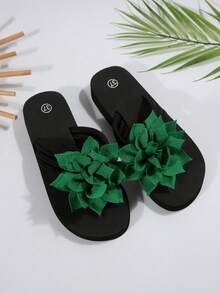 Nuevas sandalias de plataforma con flores 3D para mujer en verano, sandalias de dedo con tela suave y flores, suela antideslizante y resistente al desgaste, que estilizan y no cansan los pies, zapatos para playa y vacaciones, de uso interior y exterior, estilo de bosque de hadas, al estilo de las influencers de INS, que combinan con cualquier atuendo, casuales para estudiantes y viajes, con estilo de verano - Verde - Ver 6