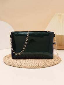 Mini PU Leather Minimalist Crystal Pearlescent Changeable Color Shoulder Handbag Crossbody Chain Bag - Teal Blue - View 4