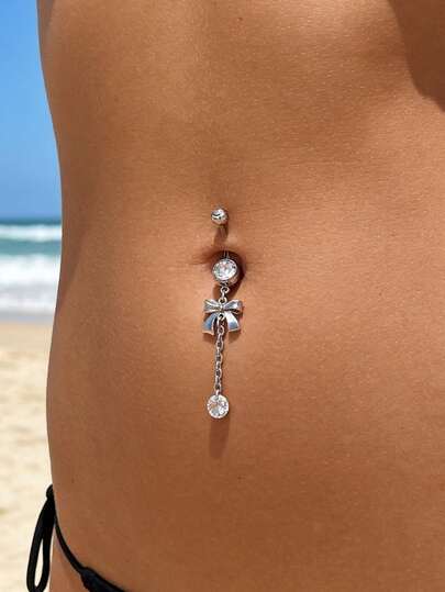 1件装女士性感人造锆石蝴蝶流苏肚脐环，闪亮个性化肚脐饰品，适合派对、度假和性感装扮