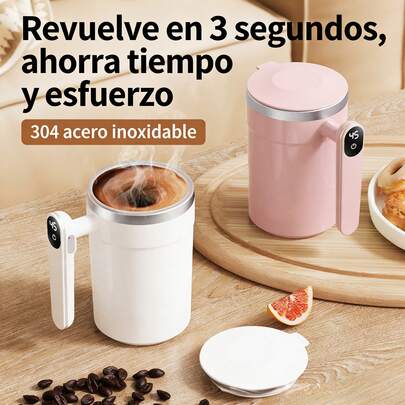 D&M Taza Mezcladora Magnética Automática Recargable 400ml, Vaso Eléctrico de Acero Inoxidable 304 con Agitador Desmontable, Taza Mezcladora Portátil para Café, Té, Batidos de Proteína y Chocolate Caliente, Vaso Mezclador Antideslizante con Tapa y Asa para Hogar, Oficina y Viaje.
