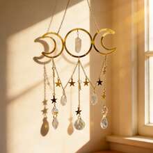 1件装优雅水晶风铃，配有捕梦网和月亮水晶珠，可用于婚礼/窗户/汽车装饰、婚礼拱门、阳台或移动装饰 - 婚礼及家居用品，汽车配件 - 耐用悬挂式装饰 - 婚礼及家居悬挂装饰 - 金色 - 查看 10