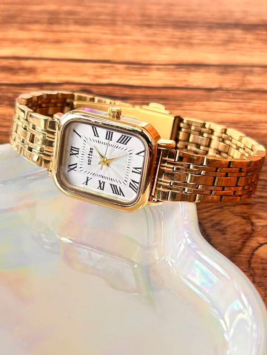 sottas 新款INS风格方形女士腕表，韩式简约优雅罗马数字时尚休闲百搭石英表，轻盈奢华小众钢表带