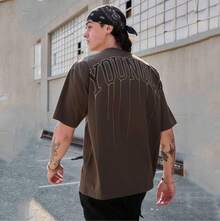 Men's YLA Fashion Brand Short-Sleeved Shirt, Large Letter Round-Neck Printed, Loose And Breathable Short-Sleeved Shirt - 白色 - 查看 5