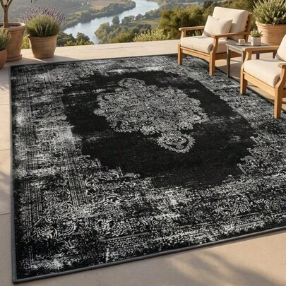 1pc Bohemian-Style Vintage Floral & Stripe Patterned Rug/Carpet/Area Rug/Doormat, Soft Durable Washable Polyester Carpet For Entryway, Balcony, Hallway, Outdoor, Patio, Living Room, All Season