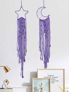 2pcs Handmade Crochet Lace Dreamcatcher Wall Hanging Decor, Boho Style Home Decoration For House, Wedding, Living Room, Bedroom, Holiday Gift (Lighting Not Included) - Mauve Purple - View 9