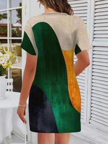 Women's Abstract Landscape Dress Modern Art Inspired Tee Earth Tones Green Black Gold Color Block Sport Dress Casual Stylish Sleeveless Top Ladies Long Dress - 彩色 - 查看 2