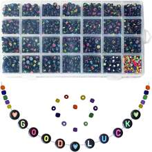 Khoảng 1000 hạt/hộp, 16 ngăn, hạt chữ cái tiếng Anh nhiều màu sắc, thích hợp cho người mới bắt đầu làm trang sức, tự làm vòng tay và vòng cổ. - Nhiều màu - Xem 6