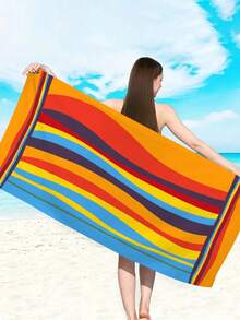 1pc Simple Striped Beach Towel, Extra Large Microfiber Quick Dry Water Absorbent Beach Towel, Anti-Sand Beach Blanket, Suitable For Travel, Swimming Pool, Yoga, Gym, Beach, Holiday Essentials (Single-Sided Printed), Beach Accessories, Pool Float - Large Beach Towels, Microfiber Beach Towel, Round Beach Towel, Striped Beach Towel, Good For The Beach, Dries Fast, Soft Beach Towel, Summer Essential, Cute Beach Towel, Cruise Essentials, Pool Essentials, Vacation Essentials, Camping Essentials, Beach Essentials, Beach Accessories For Women, Beach Towels Oversized - Color - 查看 4