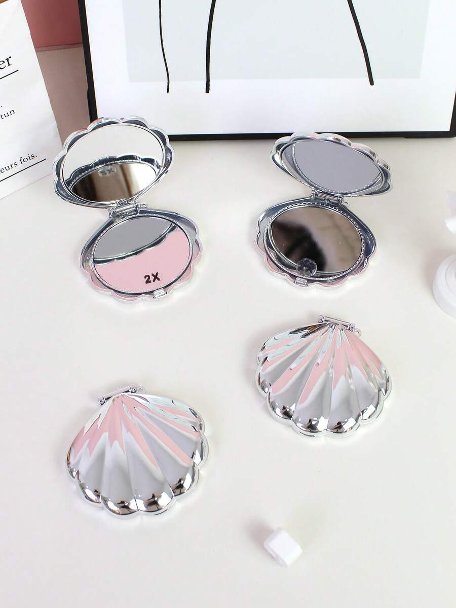 1pc Shell Shaped Double-Sided Portable Makeup Mirror, Foldable Mirror, Women Cosmetic Tool, High Definition Makeup Mirror - Multicolor - View 1