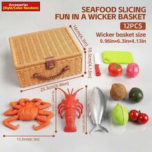Kids Kitchen Toy Set, Funny Fruit Cutting Toy & Seafood Model, Highly Realistic, Large Capacity Storage Box & Picnic Basket, Detachable & Assembled, Classified Storage, Kitchen Toy, Can Be Used As Decoration, Portable, Practical, Great Gift For Halloween And Christmas - Multicolor - View 15