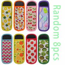 8pcs Chloroprene Rubber Ice Pop Sleeves, Fruit & Ice Cream Pattern, Washable Reusable Ice Pop Holders, Non-Food Contact, Assorted Designs, Kitchen Utensil Accessories - Multicolor - View 7