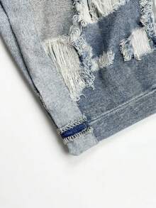 ARWY Women's Casual Distressed Denim Shorts With Pockets And Buttons, Fashionable Non-Stretch Straight Leg Hotpants, Suitable For Boho Summer Styles - Light Wash - View 11