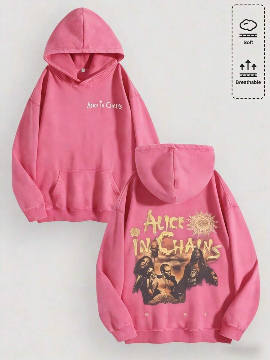 Unisex Y2K "Alice In Chains - Misfit Rock Band" Graphic Cotton Hoodie, Retro Casual Fashionable Daily Soft Warm Hoodies For Streetwear - 紅色 - 查看 1