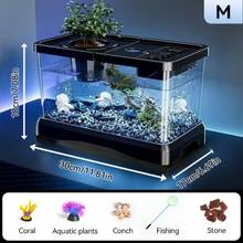 Sturdy Large Aquarium With A Lid - Clear, Leak-Resistant Design Suitable For Fish, Turtles, And Aquatic Plants, Perfect For Use In For Home Offices Or Classrooms, Featuring A Contemporary Rectangular Setup, Great For Christmas And Holiday Decor - M-附配件 - 查看 1