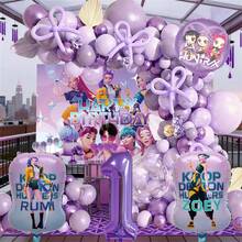 1 Conjunto Decoração de Festa de Aniversário Infantil Garota Cartoon Legal, Conjunto de Arco de Balões e Guirlanda, Conjunto de Balões com Tema de Bruxa Roxa, Adequado para Festa de Aniversário de Festival de Música K-Pop, Decoração de Parede com Balões, Presentes de Mesa de Bolo de Batizado, Balões Decorativos - TZQQ - Visão 18