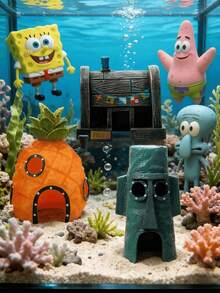 SpongeBob SquarePants Bộ trang trí bể cá hình ngôi nhà dứa SquarePants (1 món), Bộ trang trí bể cá SquarePants, Đồ trang trí bể cá, Trang trí cảnh quan bể cá, Lý tưởng để tạo không khí tiệc tùng ngày lễ với bạn bè, Trang trí tiệc (Sản phẩm thực tế có thể khác hình ảnh) - A - Xem 4