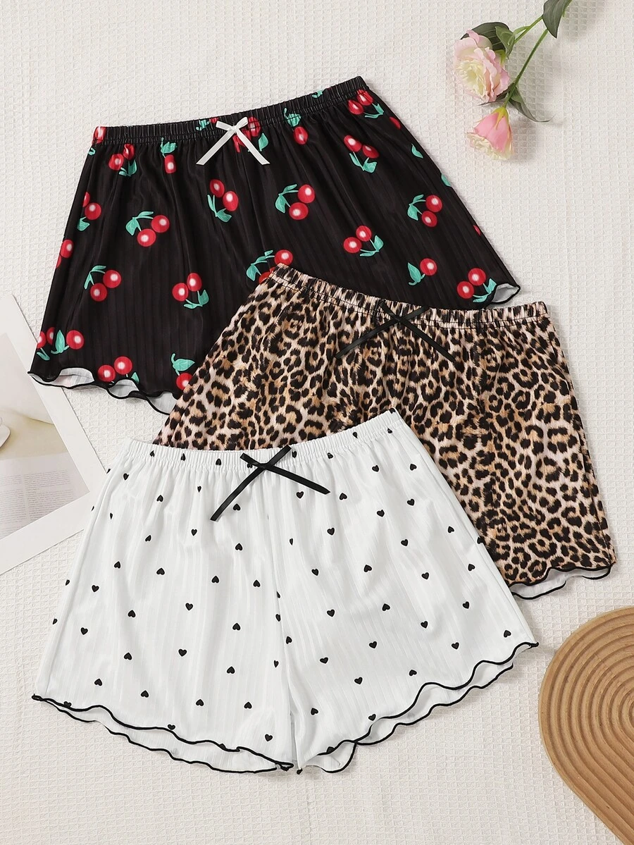 3pcs/Set Spring/Summer New Sweet Girl Style Strawberry Print Pajama Pants With Bow, Women Loose Comfy Sleepwear - Multicolor - View 1