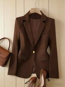 Tailored Blazer With Lining, Functional Side Pocket, Elegant Gold Button, And Faux Chest Pocket | Autumn/Winter - 咖啡棕 - 查看 3