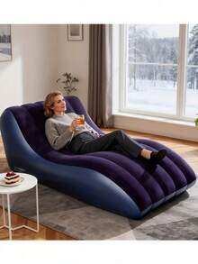 1pc Multiple Styles And Colors Of Lazy Portable Inflatable Sofas / Noon Break Recliners / Leisure Sofas / Outdoor Camping Inflatable Recliners / Single Folding Inflatable Beds / Lightweight And Easy To Inflate / Inflatable Furniture / Multi-Functional Indoor Inflatable Furniture / Easy-To-Clean Material / Balcony Seat Furniture / Folding Chairs Suitable For Offices, Balconies, Camping And Outdoor Trips - Multicolor - View 7