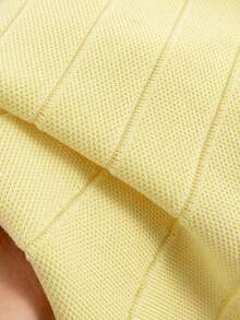 女士时尚夏季针织短袖开衫上衣，休闲修身T恤，带金属扣 - 黃色 - 查看 8