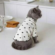 黑色爱心图案时尚宠物上衣，保暖内衬，双面绒面，可爱宠物狗猫衣服，适合贵宾犬、泰迪熊、比熊犬和其他小型犬猫 - 彩色 - 查看 10