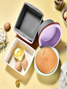 2 件套硅胶圆形和方形蛋糕模具，不粘硅胶烘焙模具，适用于制作布朗尼、蛋糕和分层烘焙食品 - 彩色 - 查看 3