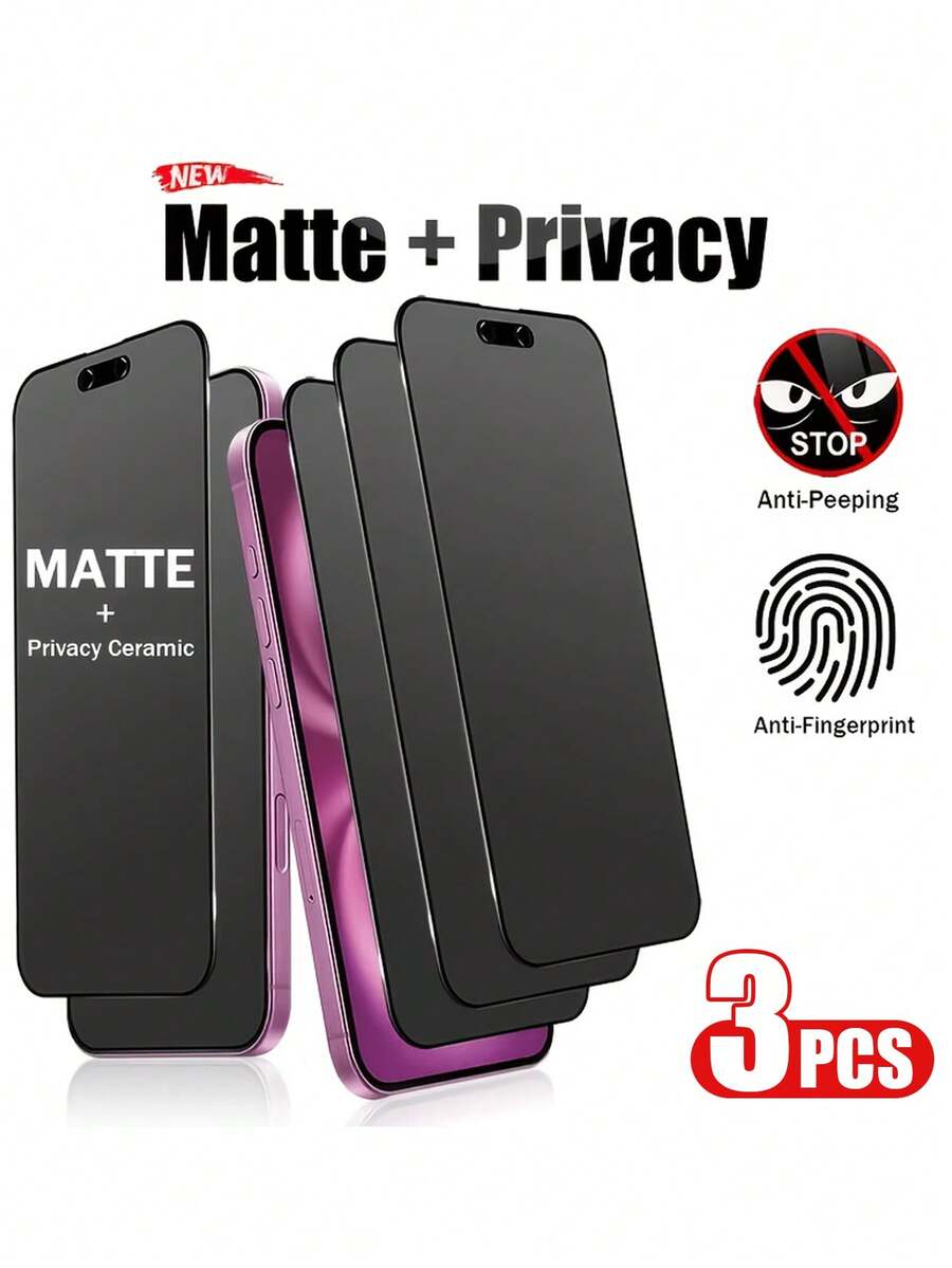3 Packs Full-Screen Coverage Privacy Film, Non-Tempered Glass, 9H Hardness, Compatible With IPhone 17 Pro Max/17 Air/16 Pro Max/16e/15 Pro Max/15 Plus/14 Pro Max/13 Mini/12 Mini/11 Pro Max/XS Max Series, Privacy Protection Soft Film, Anti-Fingerprint - 3PCS - View 1
