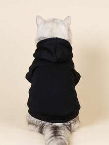 The 3estie 3eastie 1pc Polyester Solid Color Dopamine Series Comfortable Basic Sleeveless Hooded Sweatshirt, Suitable For Cats And Dogs Indoor And Outdoor - Black - View 4