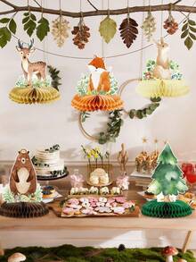 9pcs Forest Animal Honeycomb Desktop Decor | 3D Desktop Decoration | Suitable For Light Green Theme Decor, Girls & Boys Birthday Party, Camping, Baby Shower, Children's Day, Gender Reveal Party, Baby Party, Animal Theme Party And Other Party Decorations; Also Suitable As Photography Props. - Multicolor - View 4