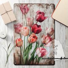 2D Flat, 1pc Vintage Tulips Metal Wall Art Sign - 8x12 Inch (20x30cm) Shabby Chic Rustic Dutch-Inspired Tulip Field Decor, Pink & White Tulip for /Outdoor Room, Cafe, Decoration - Easy Mounting Holes, 2D Flat - 1PC - Übersicht 3