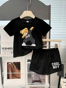 Bộ áo thun ngắn tay và quần short in hình hoạt hình cho bé trai. - màu đen - Xem 2