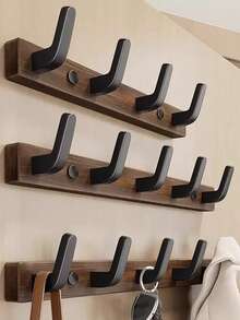 Walnut Wood Wall Hook, No Drill Needed Coat Rack, Entryway Hanging Hooks For Clothes, Hats - Brown - View 1