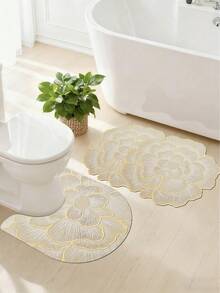 1pc/2pcs/3pcs Gold Flower Pattern Decorative Floor Mat, Room Decor, Bathroom Rug, Doormat, Small Rug, Carpet, Home Decor, Area Rug, Outdoor Mat, Bedroom Carpet, Washable Rug - Multicolor 2 - View 4